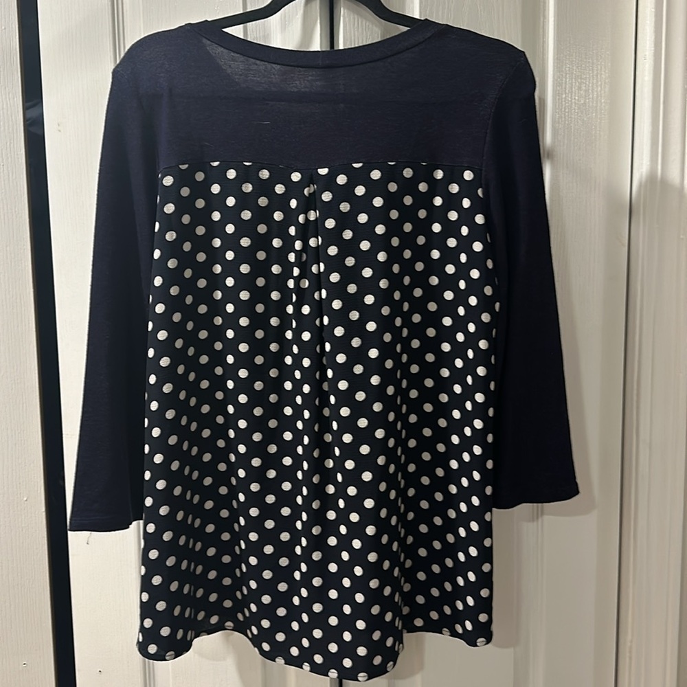 Paper Moon Navy Tunic Top Polka Dot Back Detail |3/4 Sleeve |Small - Picture 4 of 9
